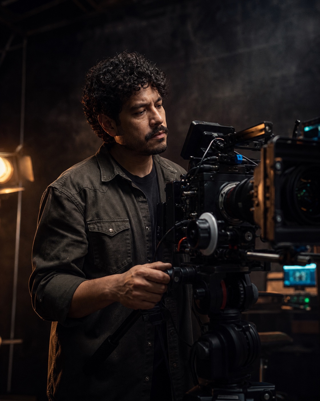 Opportunity cover for Street casting in a city that never sits still by Tomás Mbeki — Cinematographer framing a shot on a cinema camera rig on a dim set